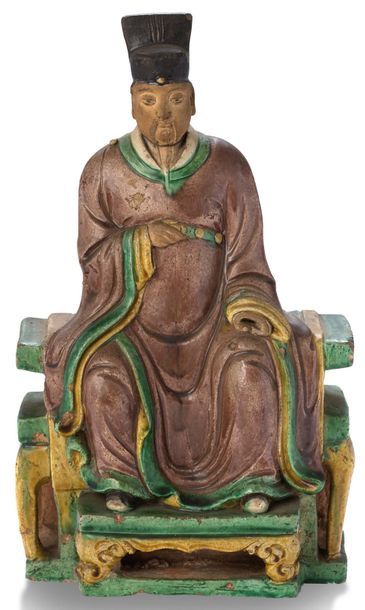 CHINE XVIIE SIÈCLE, PÉRIODE MING (1368-1644) 
Polychrome sandstone with manganese...