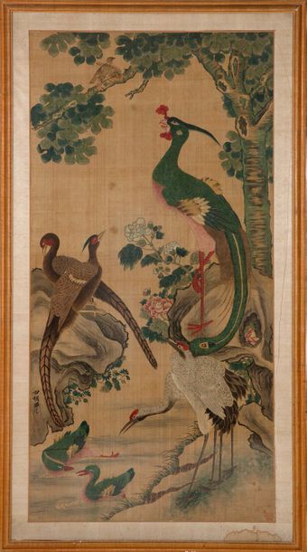 CHINE FIN XIXE-DÉBUT XXE SIÈCLE Grande peinture en couleurs sur soie, illustrant...
