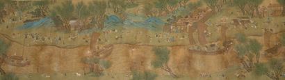 CHINE début XXe siècle Large horizontal scroll, ink and colors on silk, copy of the...