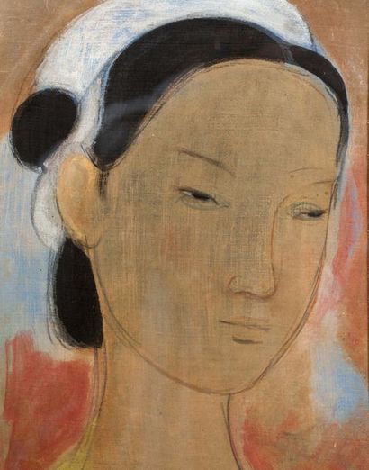 VU CAO DAM (1908-2000) Portrait de jeune femme, 1940
Encre et couleurs sur soie,...