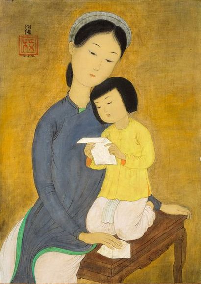 MAI trung THU (1906-1980) La lettre, 1953
Ink and color on silk, signed and dated...