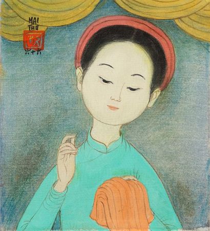 MAI trung THU (1906-1980) La couture, 1966
Encre et couleurs sur soie, signée
et...