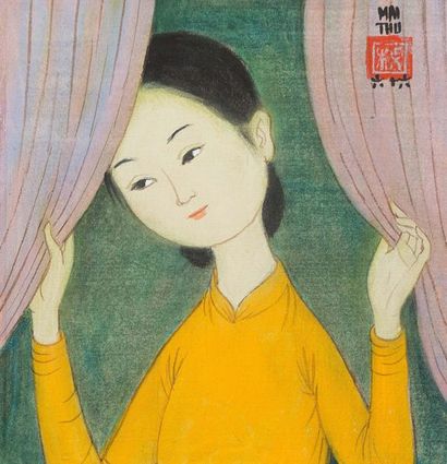 MAI trung THU (1906-1980) Le rideau, 1966
Encre et couleurs sur soie, signée et datée...