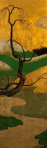 NGUYEN VAN MINH (1930-2014) Landscape, 1986 Laque et réhaults d’or, signée et datée...