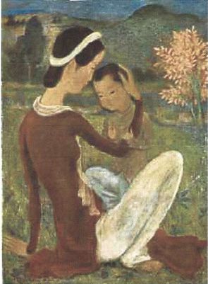 VU CAO DAM (1908-2000) Maternité
Encre et couleurs sur soie, signée en bas à droite
65...