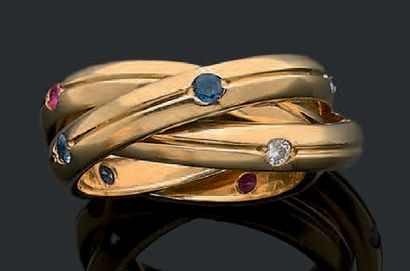 CARTIER Ring "Trinity constellation"
Sapphires, rubies, diamonds, 18k gold (750).
Signed
Td.:...
