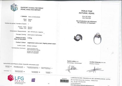 null RING "PERLE FINE"
Fine pearl, antique cut diamonds, 18k gold (750). Td: 55 -...
