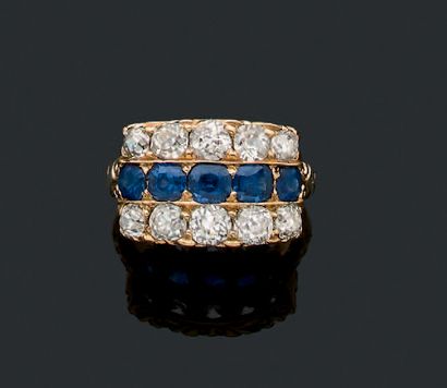 null RING "DIAMONDS"
Sapphires, with two lines of diamonds, 18k (750) gold. Late...