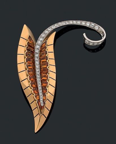 null BROCHURE "LEAF"
Citrines, diamonds, 18k gold (750) and platinum (950). French
work...