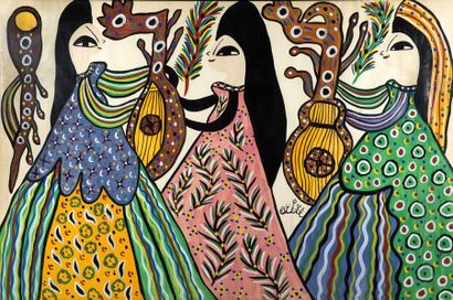 MAHIEDDINE BAYA (1931-1998) Femmes et mandolines, 1979
Technique mixte sur papier,...