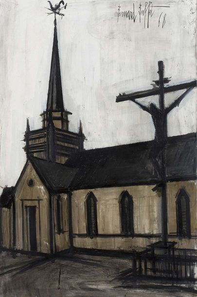 BERNARD BUFFET (1928- 1999) Eglise de Landerneau, 1968 Huile sur toile, signée et...