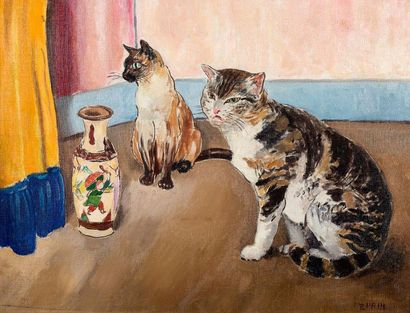 MARCEL FRANCOIS LEPRIN (1891-1933) MARCEL FRANÇOIS LEPRIN (1891-1933)

Deux chats

Huile...