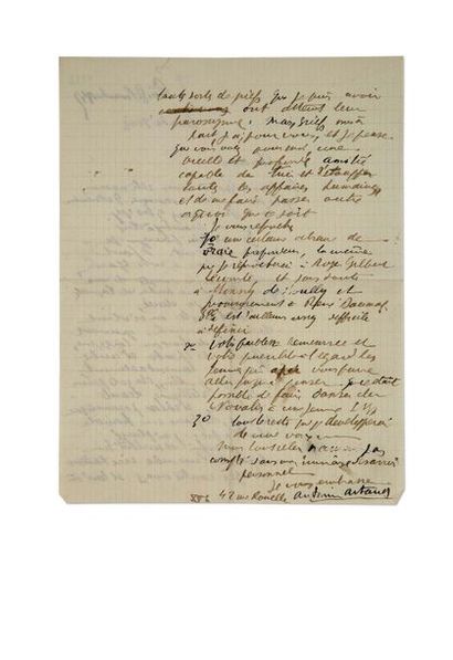 ARTAUD ANTONIN (1896-1948) 
Lettre autographe signée adressée à André ROLLAND DE...