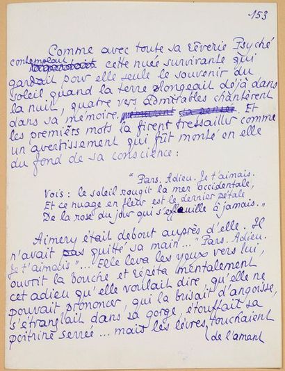 LOUYS Pierre (1870-1925) 
Psyche, signed autograph manuscript. [1895], 206 pages...