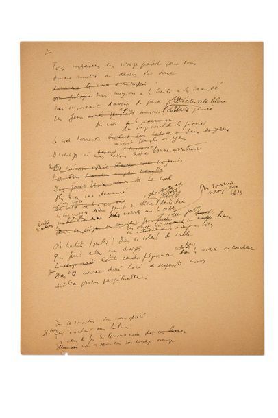 TZARA TRISTAN (1896-1963) 
First draft autograph poem.
S.d., 1 page in-4 in ink.
Nice...