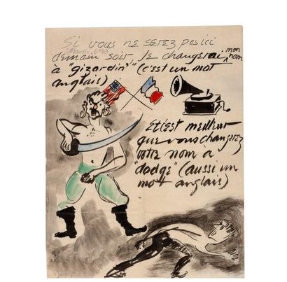 CALDER Alexander (1898-1976) 
Lettre autographe avec grand DESSIN aquarellé adressée...