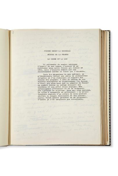 DRIEU LA ROCHELLE PIERRE 1893-1945) 
Mesure de la France, autograph manuscript. 1922,...