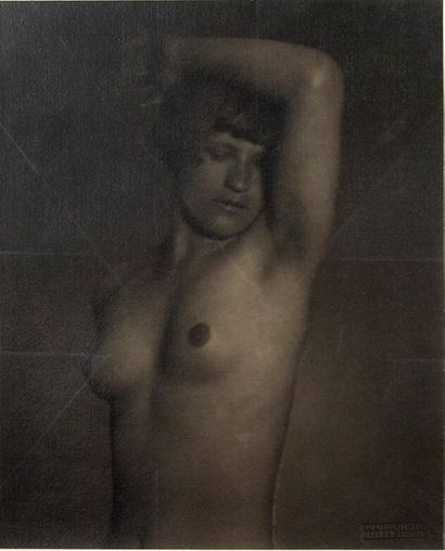 DRTIKOL FRANTISEK (1883-1961) "Nude with arm raised," original photograph signed....