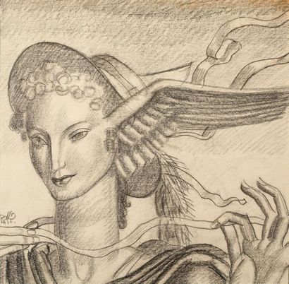 DUPAS JEAN (1882-1964) "Head of Hermes."
Drawing on charcoal paper, monogrammed at...