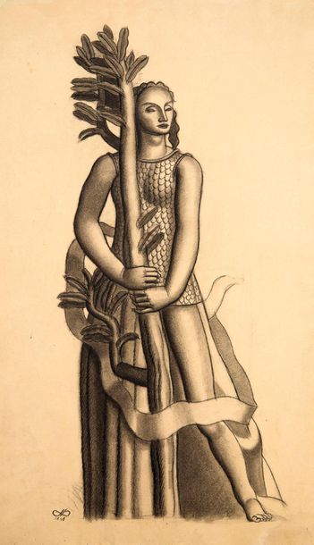DUPAS JEAN (1882-1964) "Heraldic figure."
Drawing on charcoal paper and India ink,...