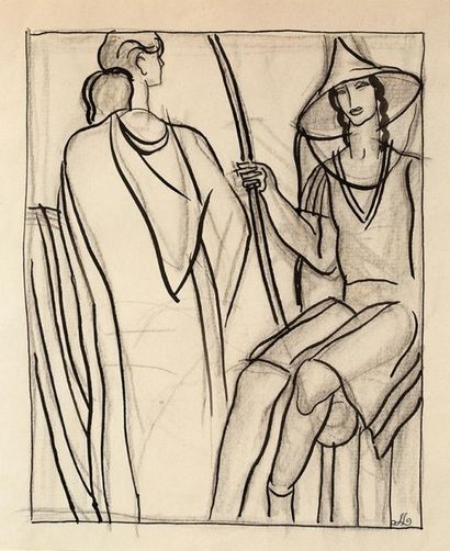DUPAS JEAN (1882-1964) "Chinese-style couple."
Drawing in pencil and Indian ink on...
