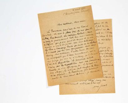 JACOB Max (1876-1944) 
Signed autograph letter addressed to friends.
Saint-Benoît-sur-Loire,...