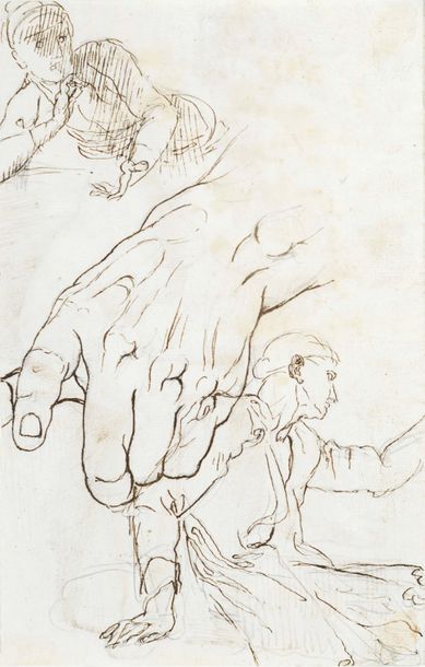 SUIVEUR D'ABRAHAM BLOEMAERT (GORINCHEM, 1566 - UTRECHT, 1651) Study of hand and figures
Black...