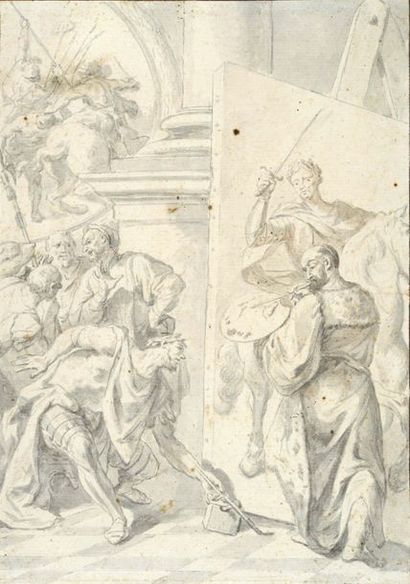 École VÉNITIENNE du XVIIIe siècle Charles Quint ramassant le pinceau de Titien
Plume...