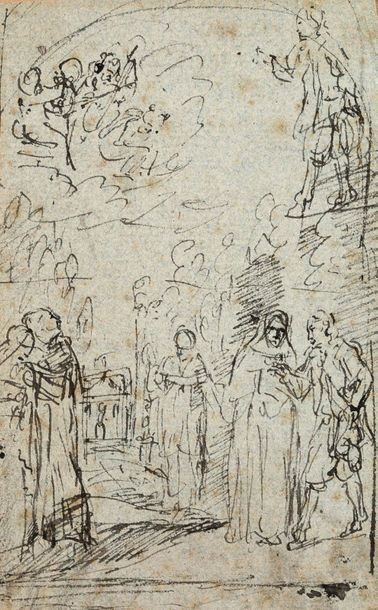 École ITALIENNE vers 1620 Animated
scene Pen and black ink on blue paper
15 x 9.1...
