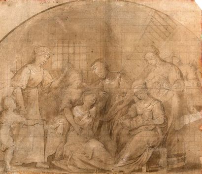 École ITALIENNE du XVIe siècle L'accouchement
Plume et lavis d'encre brune
27,5 x...
