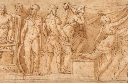 École ITALIENNE du XVIe siècle L'Olympe
Plume et encre brune
7,8 x 27,5 cm
Cliquez...