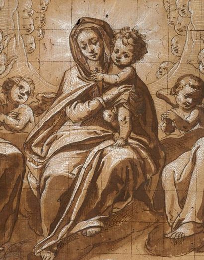 ECOLE BOLOGNAISE VERS 1620 Saint Dominique ressuscitant Napoleone Orsini et la Vierge...
