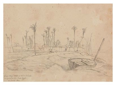 JOSEPH FRÉDÉRIC DEBACQ (PARIS, 1800 - 1892) 
Ghizey Aegyiptian village - fellah village...