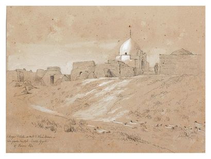 JOSEPH FRÉDÉRIC DEBACQ (PARIS, 1800 - 1892) 
Ghizey Aegyiptian village - fellah village...