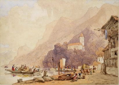WILLIAM ALFRED DELAMOTTE (WEYMOUTH, 1775 - OXFORD, 1863) View of Brientz, Switzerland
Watercolor
19...