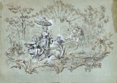 SUIVEUR DE JEAN-BAPTISTE PILLEMENT (LYON, 1728 - 1808) Jardin chinois
Plume et lavis,...