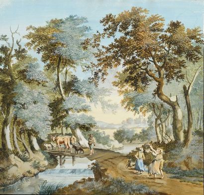 Ecole SUISSE vers 1800 Bucolic scene with Gouache dancers

22,5 x 23,6 cm
Click here...