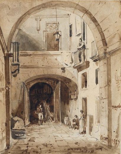 PIERRE-LUC-CHARLES CICÉRI (SAINT-CLOUD, 1782 - SAINT-CHÉRON,1868) Rue de Naples 1827
Brown...