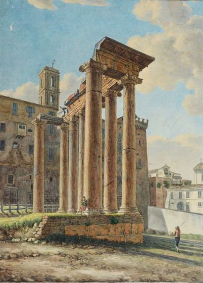 École FRANÇAISE du début du XIXe siècle Temple of Saturn in Rome
Watercolour drawing
34.8...