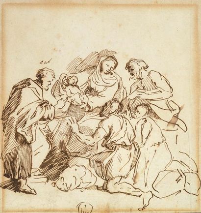 ENTOURAGE D'ANNIBALE CARRACCI (BOLOGNE, 1560 - ROME, 1609) L'Adoration des bergers
19,8...