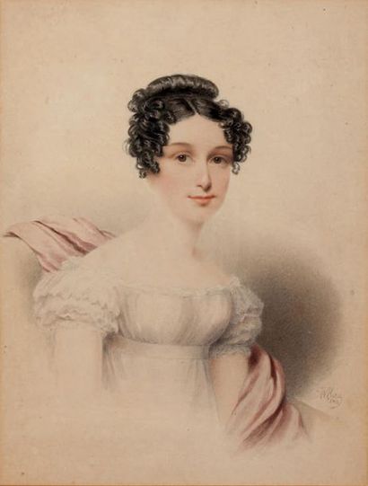 WALDEMAR IVANOVITCH HAU (1816-1895) 
Portrait de jeune femme de qualité, 1840
Aquarelle...