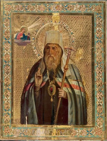null ICÔNE, RUSSIE, 1916/7
Saint Jean de Tobolsk
Huile sur panneau (repeints)
22...