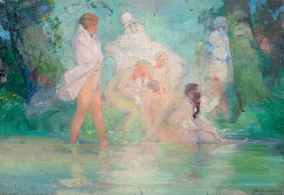 PAUL DMITRIEVITH CHMAROFF (VORONÈGE 1874 - BOULOGNE 1954) 
Les baigneuses
Huile sur...