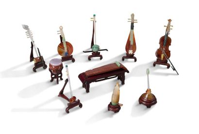 null SET OF TEN TRADITIONAL MUSIC INSTRUMENTS MINIATURE hard stone (mainly agate...