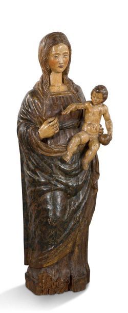 IMPORTANTE VIERGE À L'ENFANT en bois sculpté...