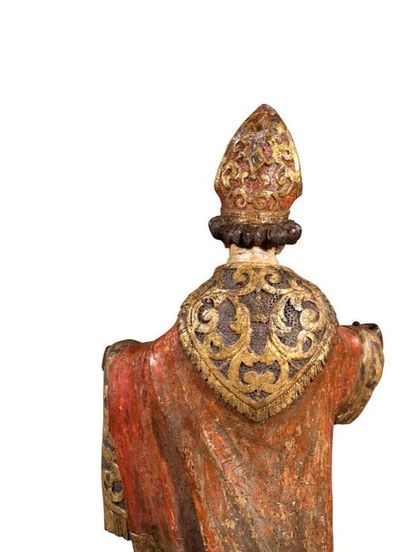 null HOLY BISHOPS in wood carved in the round, polychrome and gilded. Standing, holding...