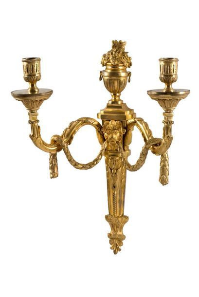 D'APRÈS JEAN-CHARLES DELAFOSSE (1734-1791) 
Pair of chased and gilt bronze sconces...