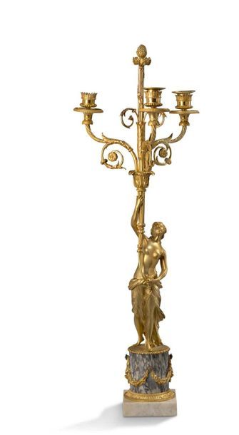 null LARGE PAIR OF Candelabra with three light arms in chased and gilt bronze. The...