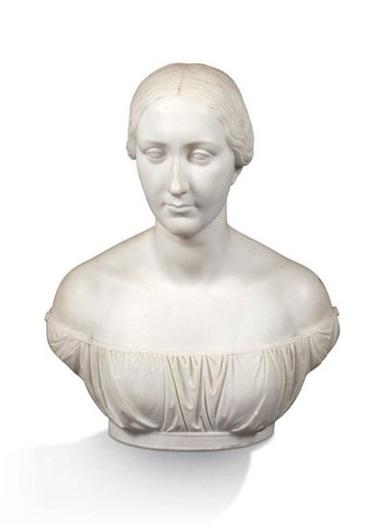 ENTOURAGE D'ANTONIO CANOVA (1757-1822) 
Buste de princesse Marbre blanc portant une...