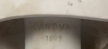 ENTOURAGE D'ANTONIO CANOVA (1757-1822) 
Buste de princesse Marbre blanc portant une...
